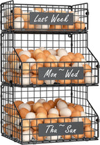 keomaisyto Egg Holder Countertop with Nameplate to Separate Eggs, 3 Tier Stackable Wire Storage Baskets for Gathering Fresh Eggs, Large Egg Rack for Countertop/Wall-Mounted, Medium (Patent Pending)