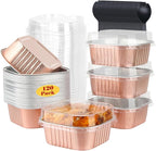 LNYZQUS 120pack/10oz Mini Cake Tins with Lids, 4”x4” Mini Foil Pans Disposable Brownie Baking Cups, Small Aluminum Bread Muffin Pan Jumbo Cupcake Containers Holders-Champagne