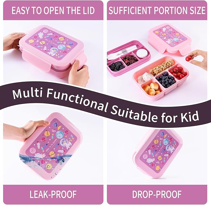 Leak-Proof, 8-Compartment Bento-Style Kids Lunch Box - Ideal Portion Sizes for Ages 6+, Durale, Drop-Proof, Dishwasher Safe, & Made with BPA-Free Materials (pink)