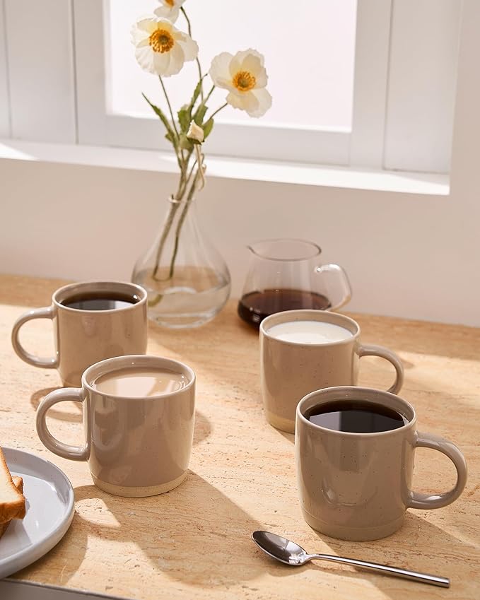 famiware Coffee Mugs for 4, 12 oz Mug Set, Dringking Cup with Handle for Coffee, Tea, Cocoa, Milk, Milkyway series, Cinnamon Brown