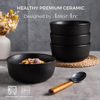 AmorArc Stoneware Cereal Bowls Set of 4, 26oz Soup Bowls Set for Cereal Soup Snacks, Modern Kitchen bowls for Meal, Dishwasher &Microwave Safe, Matte Black