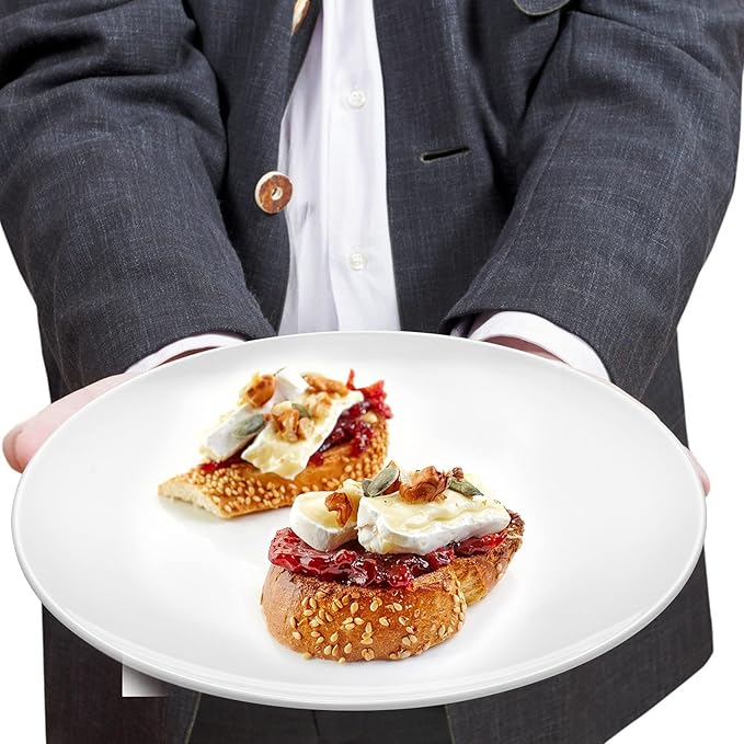 Melamine Restaurant Plates White 11 Inch Wide Side Flat Bottom Deep Round Dinner Plates Salad Plates Lunch Durable and Easy to Clean Set of 6,PYW-11-06