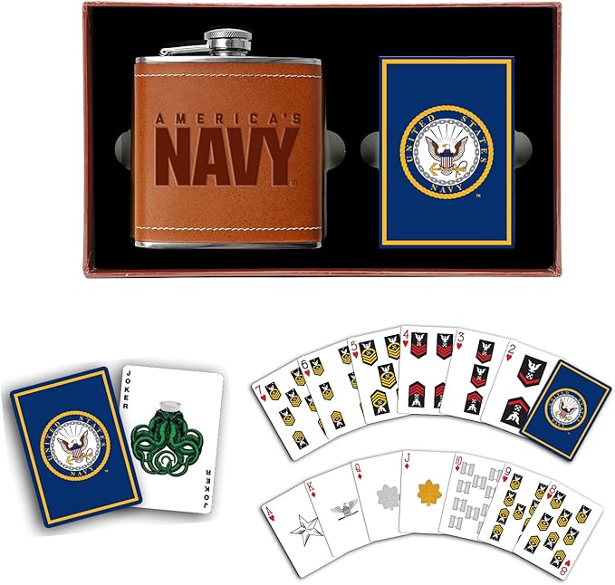 Military Gift Shop Navy Flask and Playing Card Set