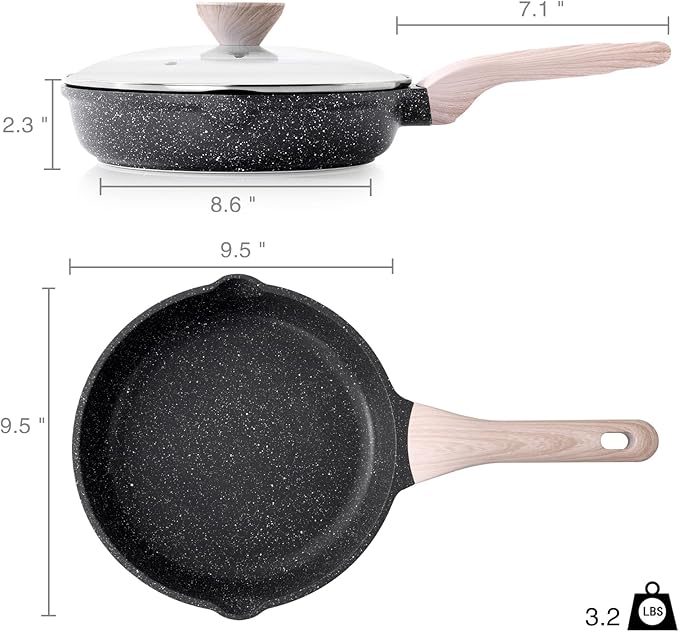 Kordisen Nonstick Frying Pan Skillet with Lid, 9.5 Inch Granite Egg Omelet Pan, Healthy and Non Toxic, Induction Compatible, PFOA Free