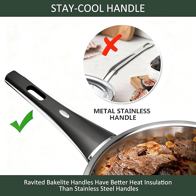 Stainless Steel Cookware Set, 14-Piece Pots and Pans Set, Kitchen Cookware Set with Stay-Cool Handle, Non-Toxic, Dishwasher Safe & Compatible with All Stovetops (Gas, Electric & Induction)