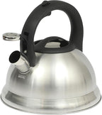 Mr. Coffee Hartbay 2.4 Quart Whistling Tea Kettle, Large Stainless Steel Stovetop Kettle, Durable Fast-Boil Tea Pot
