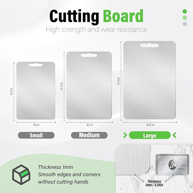 Stainless Steel Cutting Board, Double Sided Cutting Boards for Kitchen, SUS 316 Food-Grade Non Toxic Stainless Steel Chopping Board for Meat, Fruit and Vegetable (15.6 x 10.8 in)