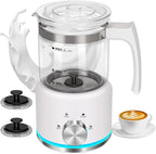 Milk Frother and Steamer, 16.9 OZ Milk Frother for Coffee, 4 in 1 Frother Separable Easy to Use and Clean, Durable Safe Silent Working for Coffee, Latte, Cappuccino Hot Chocolate, White Glass