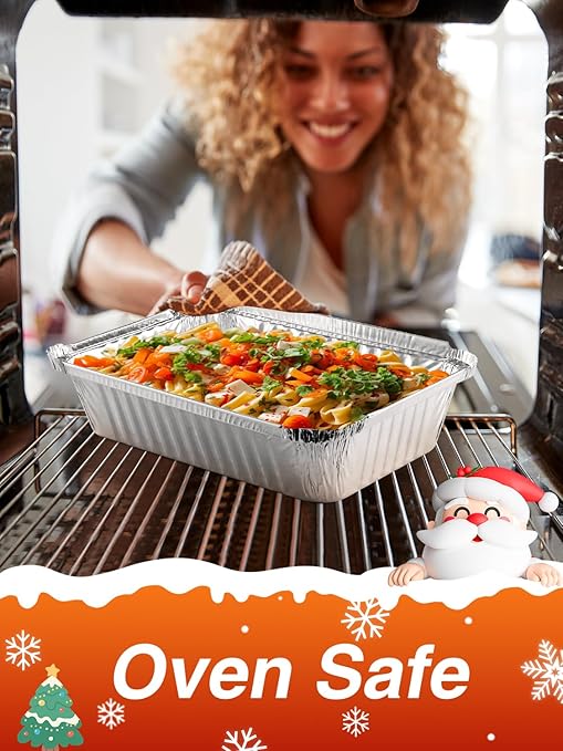 50 Pack 8x6 Disposable Aluminum Pans with Lids Aluminum-Foil-Pans-Tin-Foil-Baking-Pans-Tin-Trays-Food-To-Go-Containers-for-Meal-Prep-Cooking-Roasting-Heating-Takeout