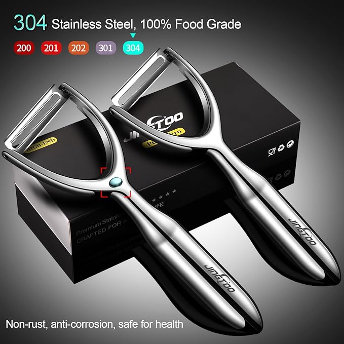 Premium Vegetable Peeler Stainless Steel, Ultra Sharp Peelers for Kitchen, Potato Peeler Rotary Blade, Fruit Veggie Y Peelers Ergonomic Thickened Handle - 5 Years Warranty (Serrated + Plain)