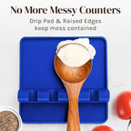 Silicone Spoon Rest for Stove Top with Drip Pad (Two Pack) - Heat Resistant BPA Free Utensil Rest & Spoon Holder for Kitchen Counter - Grill Utensil Holder - Spatula Holder, Tongs, Ladle