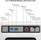 Vacuum Sealer Machine, 95kPa Food Sealer with Double Heat Seal for Dry/Moist Food, Easy-lock Handle, Built-in Bag Storage & Cutter, Progress Display, Removable Drip Tray, Silver