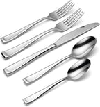 ONEIDA Silverware Set For 12, Moda 65-Piece Fine Flatware Set with Serving Utensils, Service For 12, 18/10 Stainless Steel, Dishwasher Safe For home, Knives Spoons and Forks Set (Silver, 65 pieces)
