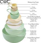 COOK WITH COLOR Nesting Bowls with Measuring Cups Colander and Sifter Set - Includes Mixing Bowls, Colander, Sifter and Measuring Cups, Mint, 8 Pc Bowl