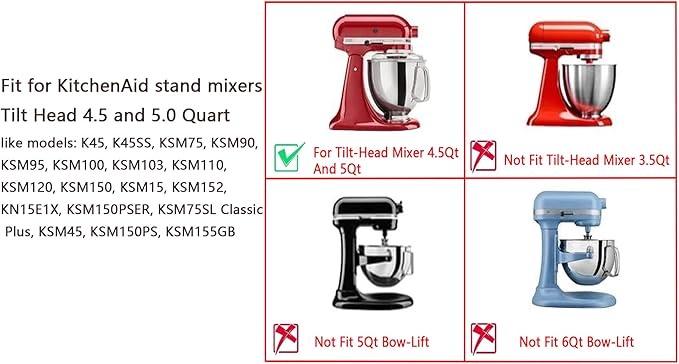 Dough Hook & Flat Beater Attachments for KitchenAid 4.5 QT Tilt-Head Stand Mixer, All Parts Dishwasher Safe
