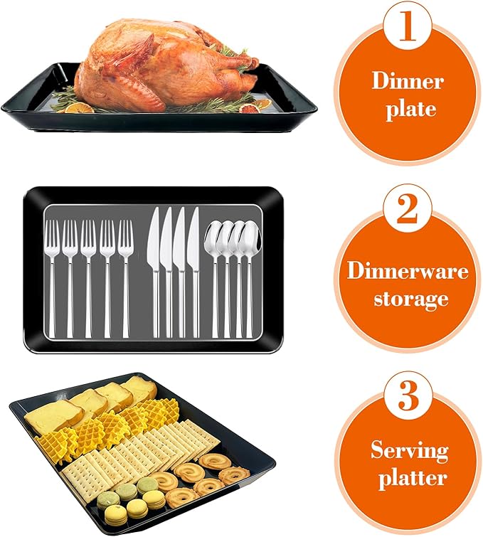 Serving Tray Platter, 3 Pcs Food Tray for Veggie Fruit Snack Dessert Cookie Cheese, Food Trays for Party Supplies Display, Plastic Platters for Serving Food, Large Trays, BPA Free