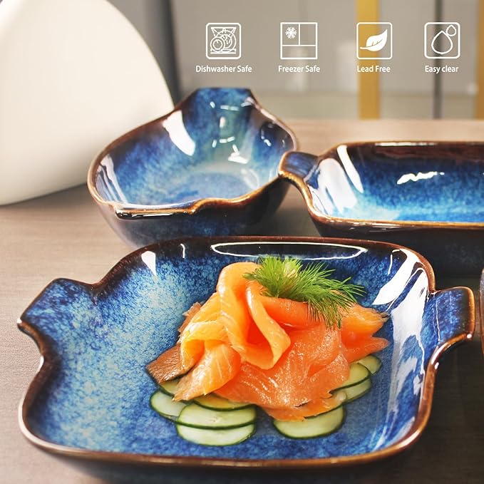 Ceramics Au Gratin baking Dishes Set of 4, Baking Tray Bake ware, 10.2 oz Ramekins, for Pie Pan, Appetizer, Tart, Dessert, Quiche, Oven Small dish, individual dishes, Square 7.8 Inch