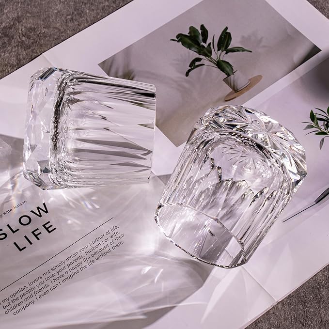 KAMMAK Crystal Whiskey Glasses Set of 2, 10 oz Handcrafted Old Fashioned Glass, Lead-Free Tumbler Glass with Delicate Rim, Seamless Modern Design & Thick Stable Base for Cocktails, Scotch, Bourbon