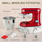 Household Stand Mixer with 6.5 Quart Bowl, Electric Food Mixer 10+p Speeds 660W, Kitchen Tilt-Head Bread Dough and Cake Mixers with Dough Hook, Whisk, Beater, Splash Guard and Egg Separator (Red)