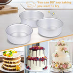 HomeMall 8 x 3 Inch Aluminum Round Cake Pan, 3-Piece Set Cake Baking Pans, Round Layer Cake Baking Pans for Birthday Wedding Home Kitchen DIY Baking Tools, Heavy Sturdy & Healthy, Oven Safe