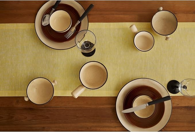 Solino Home Linen Small Table Runner 36 Inches - Athena, 100% Pure Linen Chambray Lemon Yellow Table Runner 14 x 36 Inch Ideal for Dresser and Coffee Tables - Summer