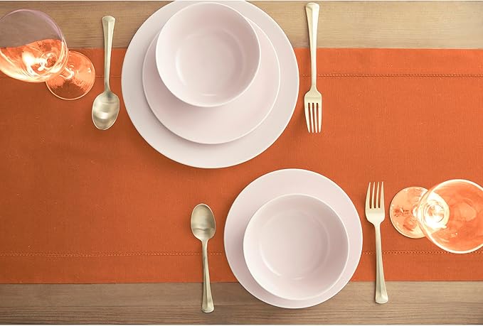 Solino Home Cotton Linen Pumpkin Table Runner 90 Inches Long - Hemstitch 14 x 90 Inch Table Runner for Fall, Autumn, Halloween - Handcrafted and Machine Washable