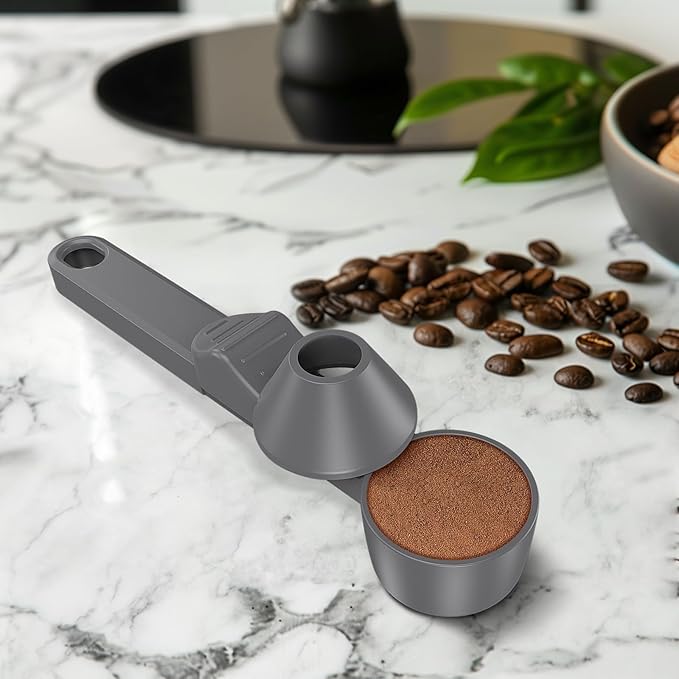 Coffee Scoop & Funnel for Reusable K Cup Refillable Coffee Pods, Coffee Measuring Spoon 2 Tablespoon Capacity, Scoop with Funnel for Ground Coffee, Protein Powder, Tea (Grey, 1 Pack)