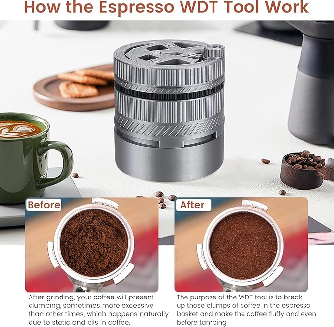 Professional Espresso WDT Tool with Gear-Spin Design – Adjustable 15-Needle Distributor for Breville BES870/878/879/880 54mm Portafilters | Includes 10 Extra Needles, Universal Locking Base