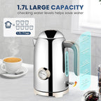 SUSTEAS Electric Kettle - 57oz Hot Tea Water Boiler with Thermometer, 1500W Fast Heating Stainless Steel Pot, Cordless LED Indicator, Auto Shut-Off & Boil Dry Protection, Silver