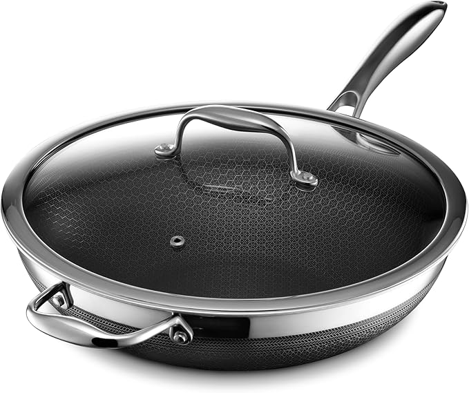 HexClad Hybrid Nonstick 12-Inch Wok with Stainless Steel Lid, Stay-Cool Handle, Dishwasher-Friendly, Oven-Safe Up to 900°F, Induction Ready, Compatible with All Cooktops