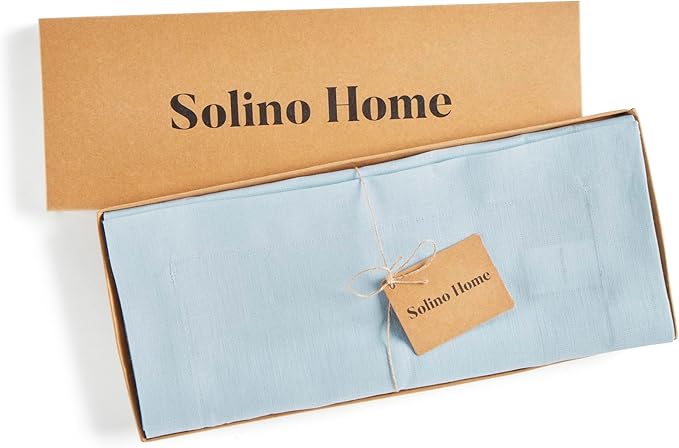 Solino Home Linen Ice Water Table Runner 60 Inches - 100% Pure Linen Farmhouse Short Table Runner 14 x 60 Inch Ideal for Dresser and Coffee Tables - Summer - Fete