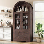 Kitchen Pantry Cabinet, Arched Bookshelf Bookcase China Pantry Storage Cabinet with Drawers Doors and Shelves,71“ Tall Food Pantry Funiture for Living Room,Dining Room (Walnut)