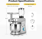 VIVOHOME 6 in 1 Multifunctional Stand Mixer with 8.5 Quart Stainless Steel Bowl, 660W 10 Speed Tilt-Head Meat Grinder, Juice Blender, Vegetable Slicer, Pasta and Cookie Maker, Silver