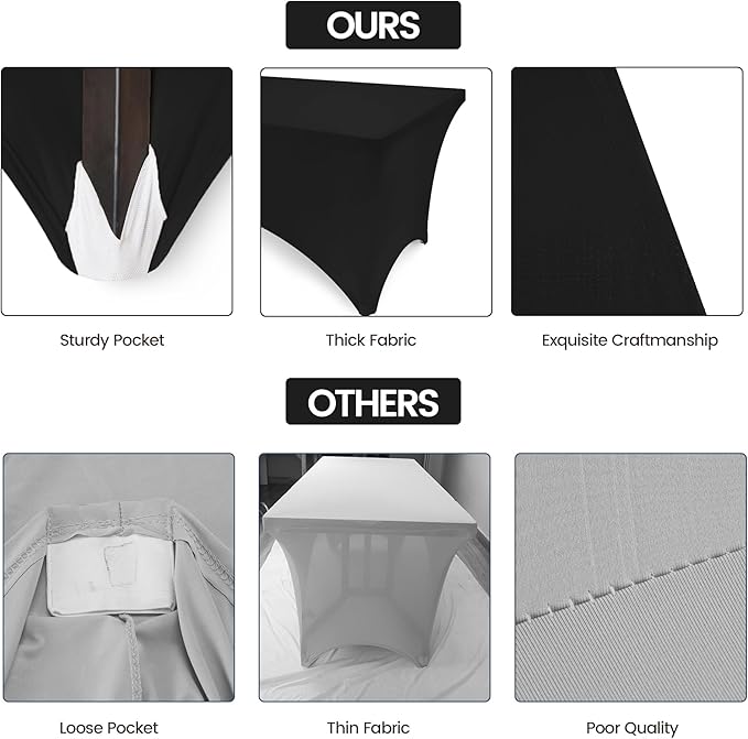 Utopia Kitchen 5FT Spandex Tablecloth [2 Pack, Black] 200 GSM Stretch, Fitted, Washable and Wrinkle Resistant Table Cloth Rectangle Cover for Trade Shows, Wedding, Parties [60Lx30Wx30H Inch]