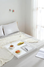 Glossy White Sturdy Acrylic Serving Tray with Handles-24x24Inch-Serving Coffee,Appetizer,Breakfast,Butler-Kitchen Countertop Tray-Makeup Drawer Organizer-Vanity Table,Ottoman Tray-Decorative