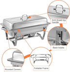 Chafing Dishes for Buffet 4 Pack 9 Quart Stainless Steel Chafer Buffet Servers and Warmers Set with Folding Frame for Weddings Parties Banquets Catering Events