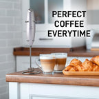 Zulay Kitchen Powerful Double Whisk Milk Frother Handheld - Foam Maker With Stand - Whisk Drink Mixer for Coffee, Mini Foamer for Latte, Matcha, Frappe, Hot Chocolate & Cappuccino (Silver)