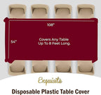 Exquisite 12-Pack Premium Plastic Tablecloth 54in. x 108in. Rectangle Table Cover - Burgundy