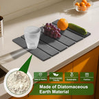 Stone Dish Drying Mat For Kitchen Counter, 16 x 12 Inch Collapsible Stone Drying Mat, Quick Dry Absorbent Diatomaceous Earth Mat, Self-Drying Dish Drying Mat For Dishes Sink Bathtub-Gray