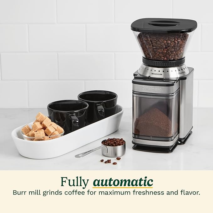 Cuisinart Coffee Grinder, Electric One-Touch Automatic Burr Coffee Grinder with 18-Position Grind Selector, Cup Size Selector for 4 – 18 Cups, DBM-8P1, Black Stainless