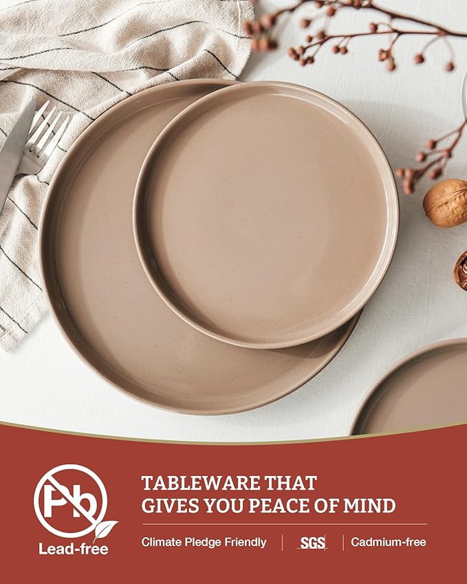 Famiware Milkyway Dinnerware Sets, 24 Piece Dish Set, Plates and Bowls Sets for 8, Cinnamon Brown