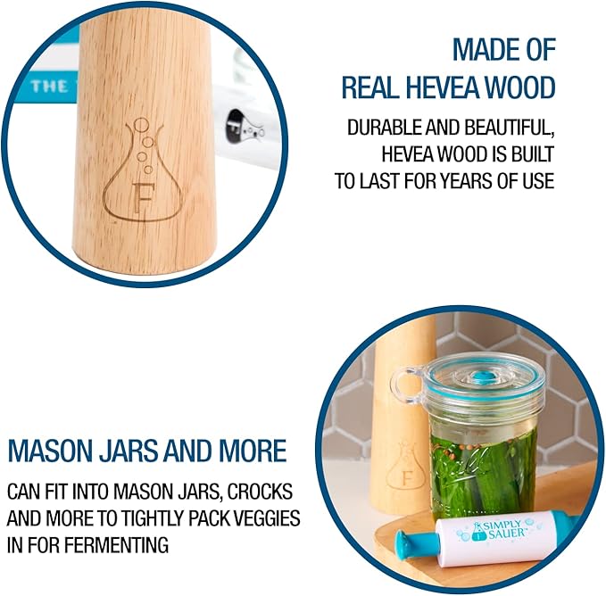 Sauer Stick - Wooden Vegetable Fermentation Tamper - Cabbage Sauerkraut Pounder - Fermenting Food Mashers and Packers