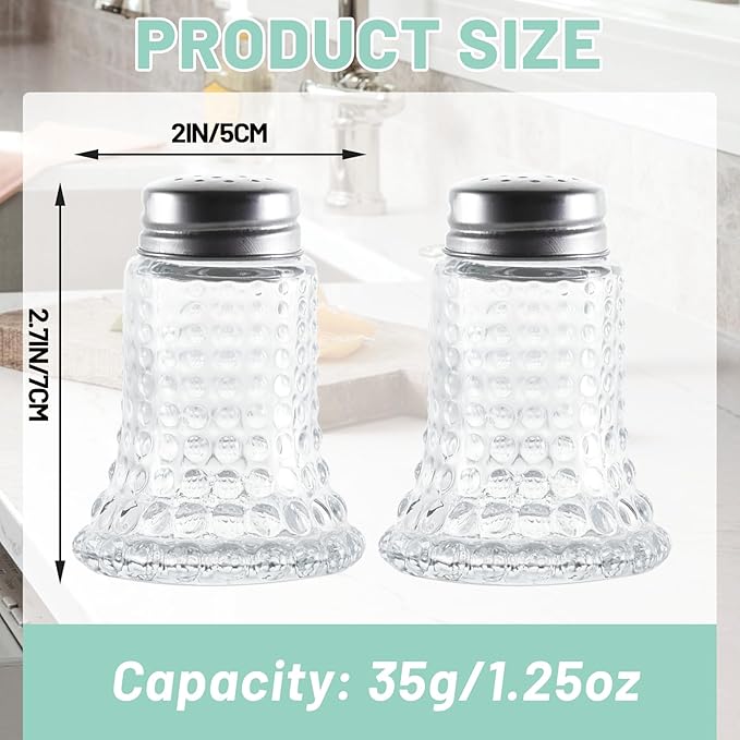 Salt and Pepper Shaker Glass Set, Retro Style Spice Shakers for Dining Room Table, Kitchen, Restaurant, Set of 2 (Hobnail)