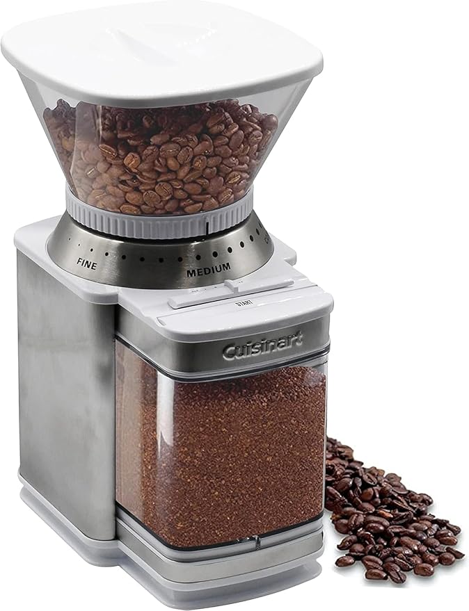 Cuisinart Coffee Grinder, Electric One-Touch Automatic Burr Coffee Grinder with 18-Position Grind Selector, Cup Size Selector for 4 – 18 Cups, White Stainless Steel