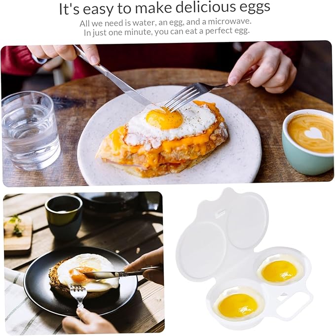Microwave Egg Poacher with Lid - 2 Cavity Nonstick Egg Cooker for Easy Poaching - Food Grade PP Egg Boiler, Heat Resistant Kitchen Gadget for Quick Poached Eggs - Double Drain Design, White, 5x1.9 inch