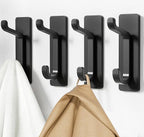 Wall Hooks for Coat and Towel: 13LB Adhesive Door Hanger Stick on, Black 6 Pack