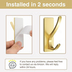 Self Adhesive Coat Hooks for Hanging, Heavy Duty Stainless Double Wall Hook for Towel, Backpack, Hat, Sturdy Metal Hanger for Bathroom, Bedroom, Door, Wall Mounted, 4-Pack, Bling Gold