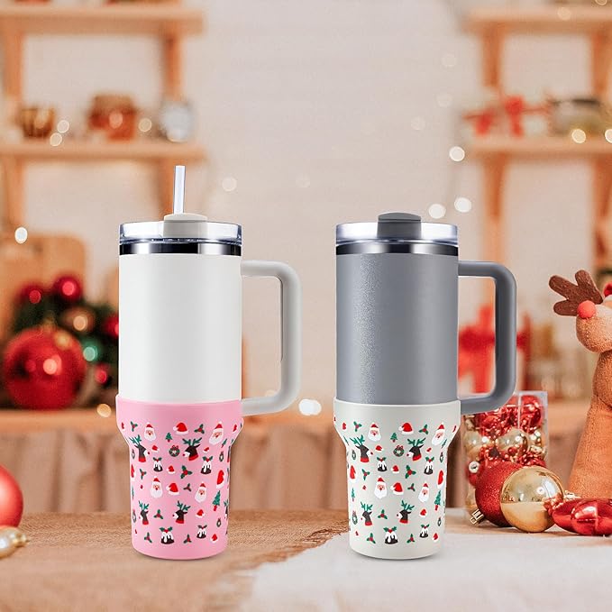 Christmas Boot for Stanley, Silicone Water Cup Bottom Protector Sleeve Accessories for Stanley Quencher H2.0 FlowState Tumbler 40oz / Stanley Adventure Quencher Tumbler 40oz (Cream)