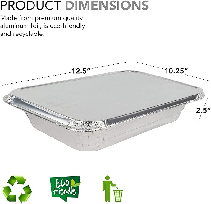 Stock Your Home 9x13 Aluminum Trays with Lids (10 Pack) – Disposable Half Size Deep Pans for Cooking, Storage, BBQ, Grilling, Catering