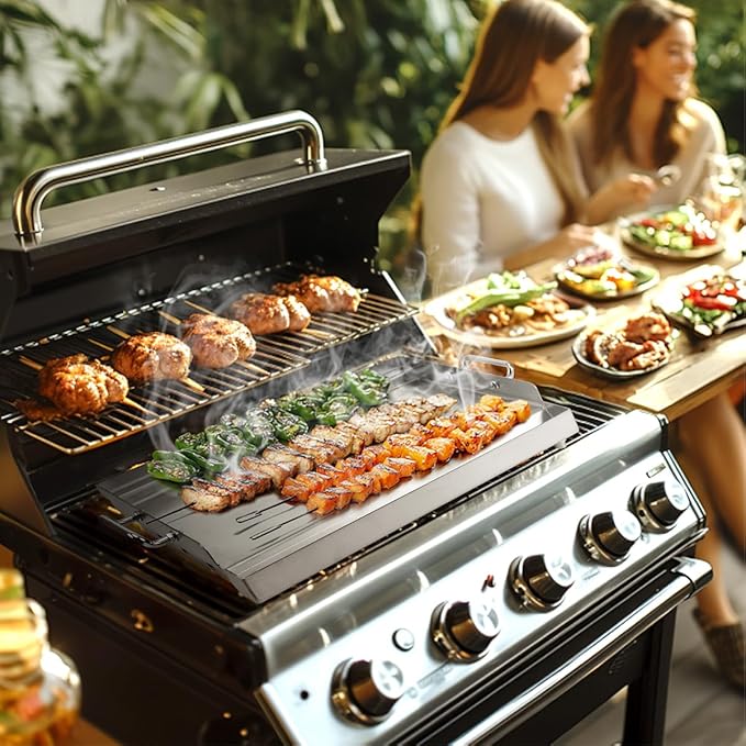 LotFun 32" x 15" Stainless Steel Cooking Griddle for Outdoor Gas Grill, Universal Griddle Flat Top Plate Insert with Grease Groove and Removable Handles for Electric/Charcoal/Gas Grill, Camping,Party